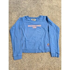 Peace Love World Blue "Unconditional Love" Sweatshirt Women's Small Cotton Blend